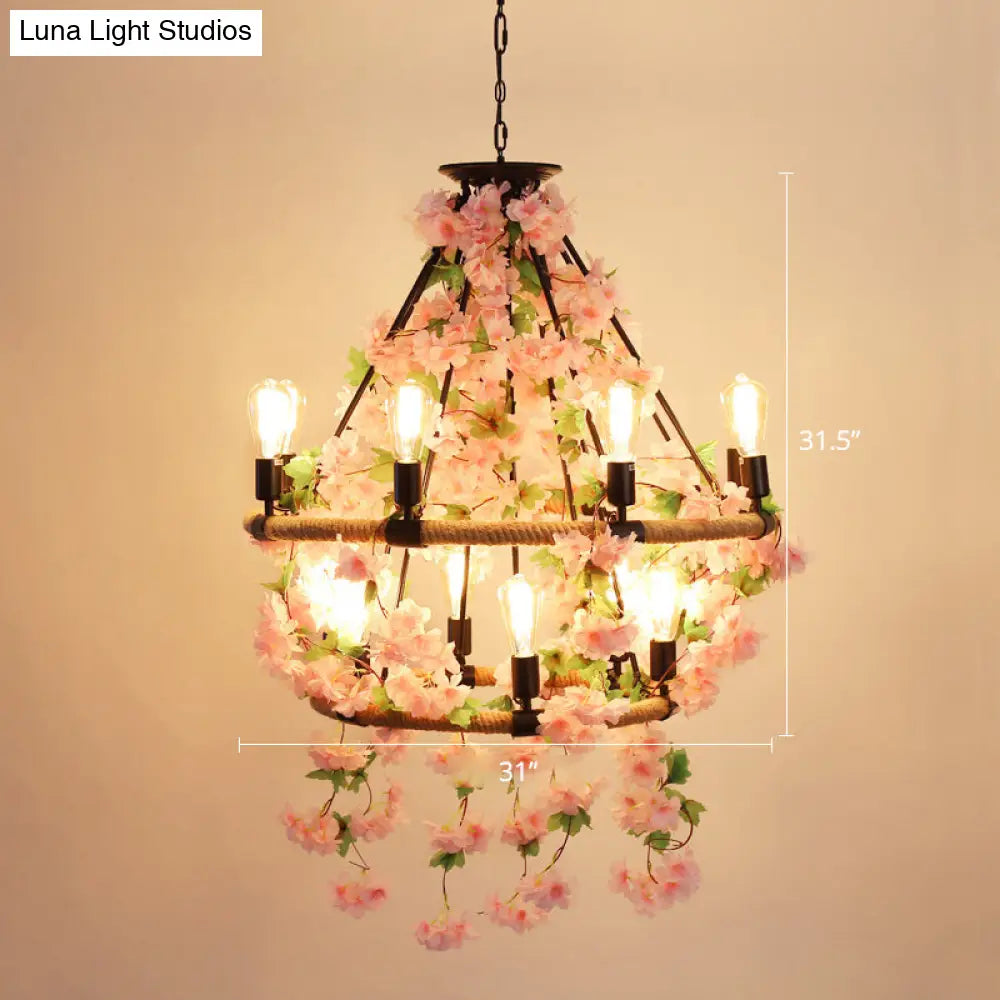 Farmhouse Wagon Wheel Chandelier with Plant Decor for Dining Room