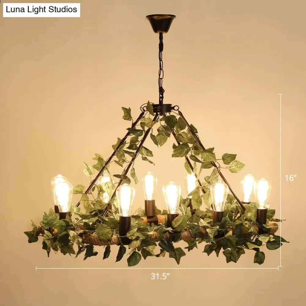 Farmhouse Wagon Wheel Chandelier with Plant Decor for Dining Room