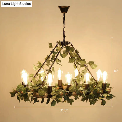 Farmhouse Wagon Wheel Chandelier with Plant Decor for Dining Room