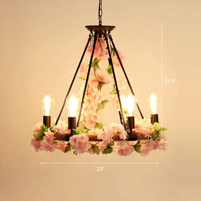 Farmhouse Wagon Wheel Chandelier with Plant Decor for Dining Room