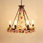 Farmhouse Wagon Wheel Chandelier with Plant Decor for Dining Room