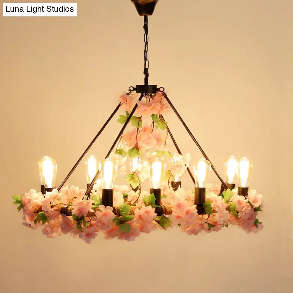 Farmhouse Wagon Wheel Chandelier with Plant Decor for Dining Room