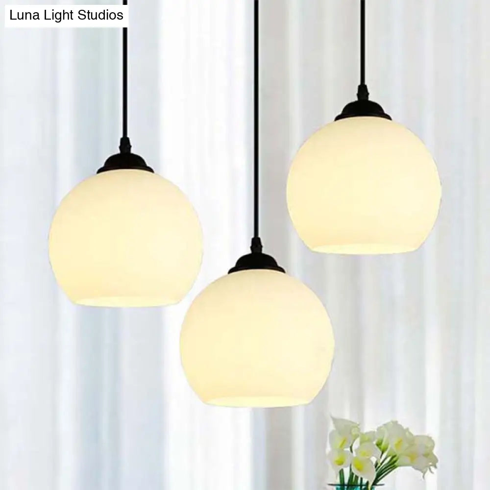 Farmhouse White Glass Pendant Ceiling Light - Black Orb Design for Dining Room