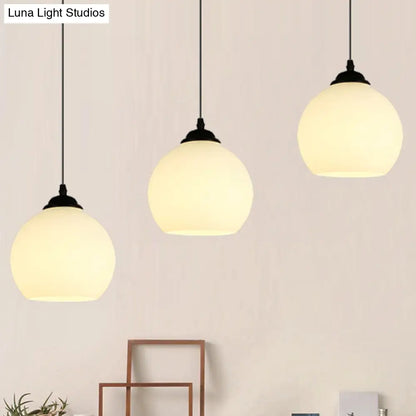 Farmhouse White Glass Pendant Ceiling Light - Black Orb Design for Dining Room