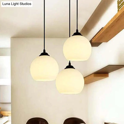 Farmhouse White Glass Pendant Ceiling Light - Black Orb Design for Dining Room