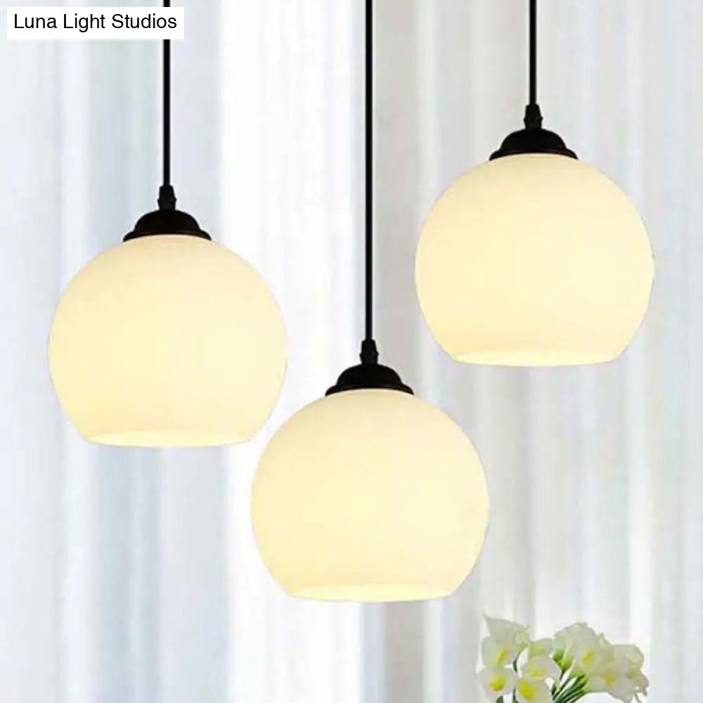 Farmhouse White Glass Pendant Ceiling Light - Black Orb Design for Dining Room