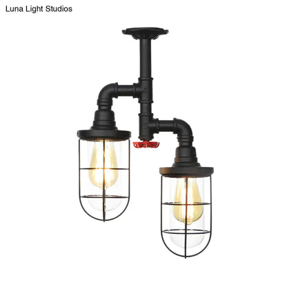 DecorBites™ DecorBites™ Farmhouse Wire Cage Flushmount Ceiling Fixture - Clear Glass, Black Finish - 2 Bulbs