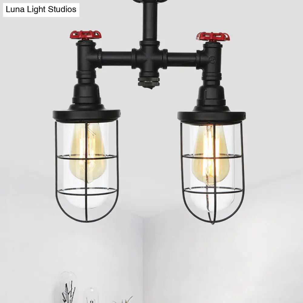 DecorBites™ DecorBites™ Farmhouse Wire Cage Flushmount Ceiling Fixture - Clear Glass, Black Finish - 2 Bulbs