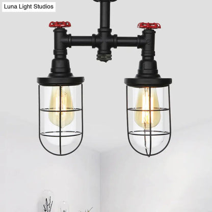 DecorBites™ DecorBites™ Farmhouse Wire Cage Flushmount Ceiling Fixture - Clear Glass, Black Finish - 2 Bulbs