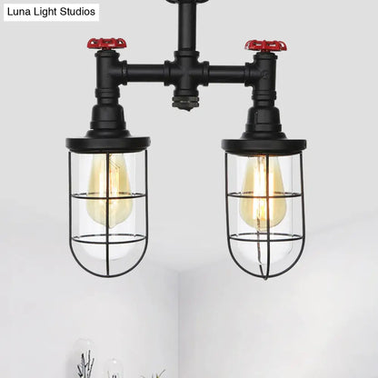 DecorBites™ DecorBites™ Farmhouse Wire Cage Flushmount Ceiling Fixture - Clear Glass, Black Finish - 2 Bulbs