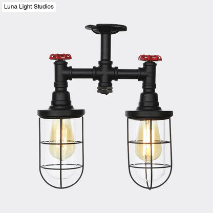 DecorBites™ DecorBites™ Farmhouse Wire Cage Flushmount Ceiling Fixture - Clear Glass, Black Finish - 2 Bulbs