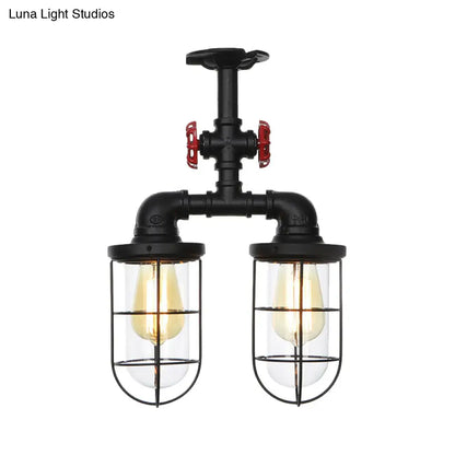 DecorBites™ DecorBites™ Farmhouse Wire Cage Flushmount Ceiling Fixture - Clear Glass, Black Finish - 2 Bulbs