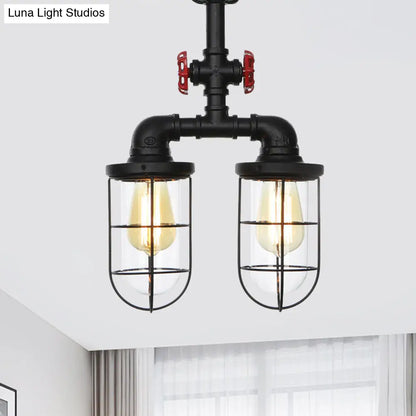 DecorBites™ DecorBites™ Farmhouse Wire Cage Flushmount Ceiling Fixture - Clear Glass, Black Finish - 2 Bulbs