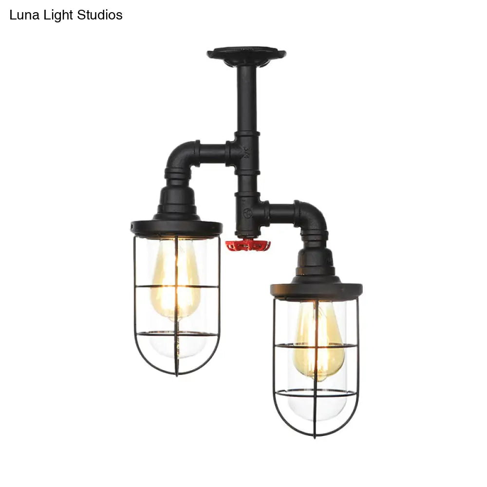 DecorBites™ DecorBites™ Farmhouse Wire Cage Flushmount Ceiling Fixture - Clear Glass, Black Finish - 2 Bulbs