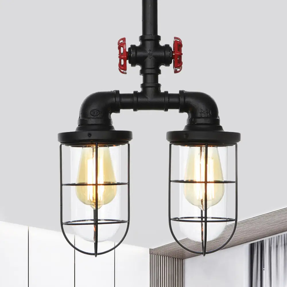 DecorBites™ DecorBites™ Farmhouse Wire Cage Flushmount Ceiling Fixture - Clear Glass, Black Finish - 2 Bulbs