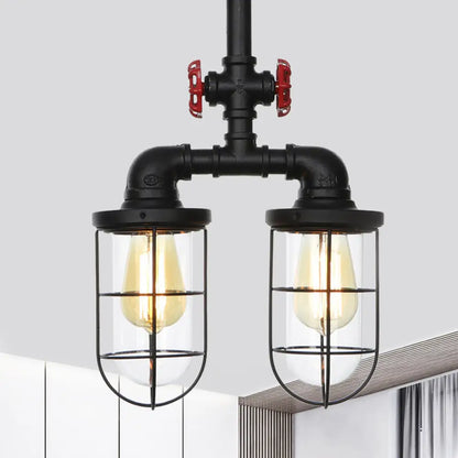 DecorBites™ DecorBites™ Farmhouse Wire Cage Flushmount Ceiling Fixture - Clear Glass, Black Finish - 2 Bulbs