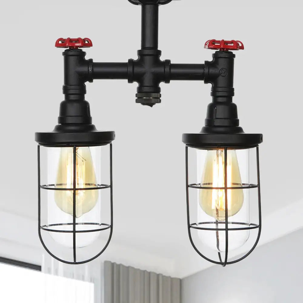 DecorBites™ DecorBites™ Farmhouse Wire Cage Flushmount Ceiling Fixture - Clear Glass, Black Finish - 2 Bulbs