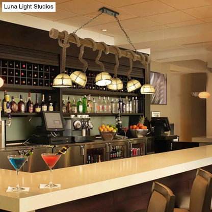 DecorBites™ Farmhouse Wood Bowl Shade Pendant Lighting with 6 Fabric Island Lights for Restaurants