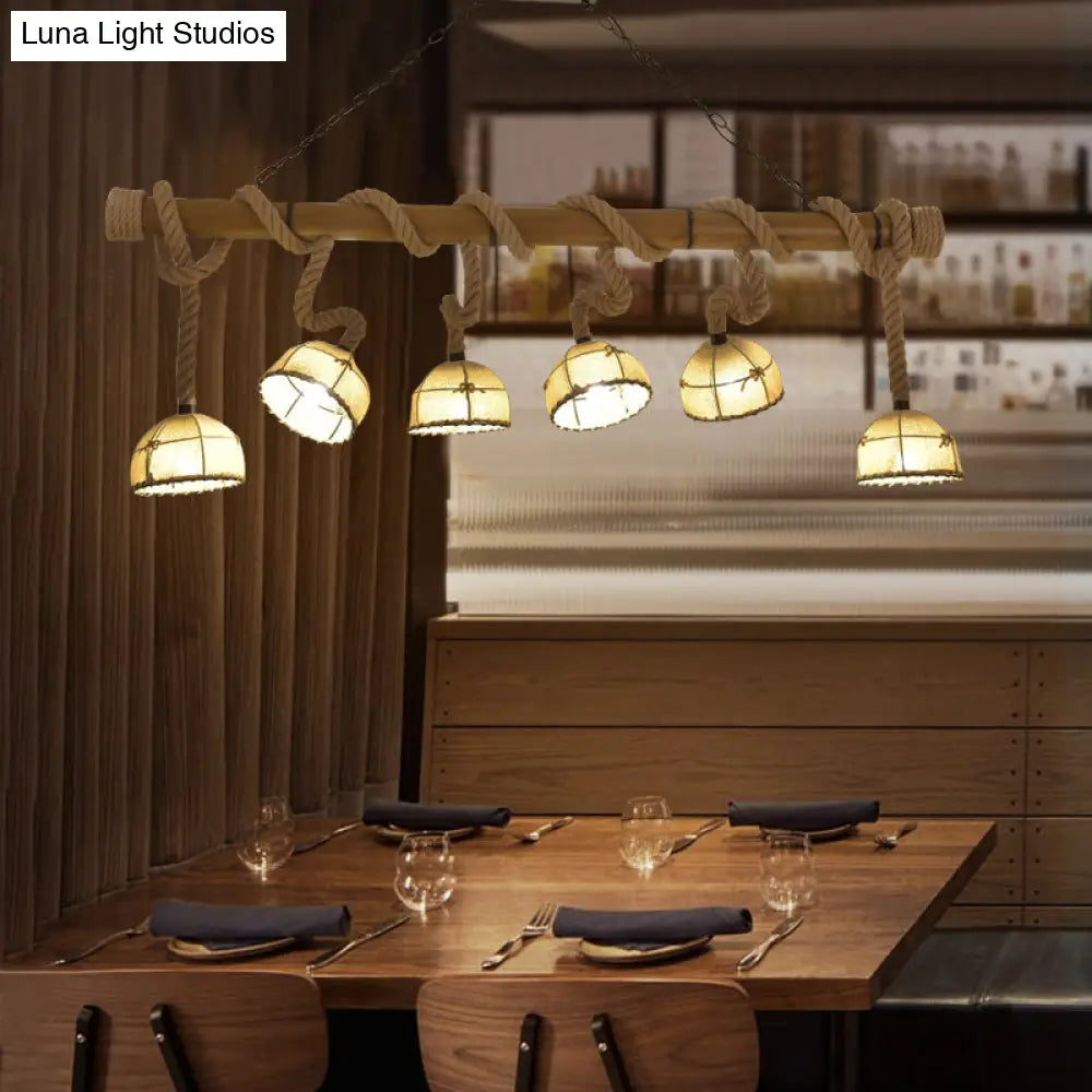 DecorBites™ Farmhouse Wood Bowl Shade Pendant Lighting with 6 Fabric Island Lights for Restaurants
