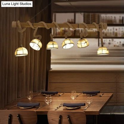 DecorBites™ Farmhouse Wood Bowl Shade Pendant Lighting with 6 Fabric Island Lights for Restaurants