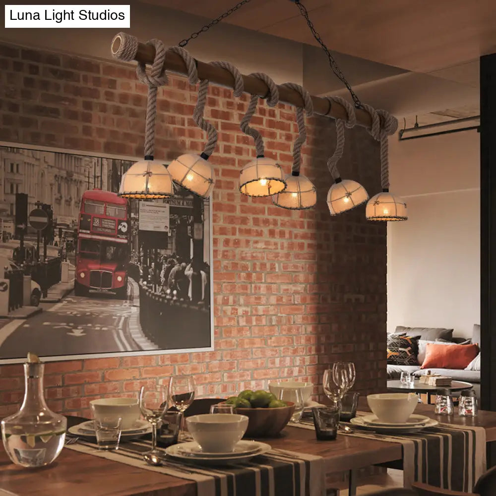 DecorBites™ Farmhouse Wood Bowl Shade Pendant Lighting with 6 Fabric Island Lights for Restaurants