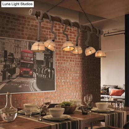 DecorBites™ Farmhouse Wood Bowl Shade Pendant Lighting with 6 Fabric Island Lights for Restaurants