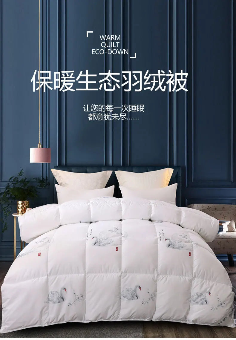 White goose down quilt with gray swan and floral embroidery for comfortable winter bedding single or double use