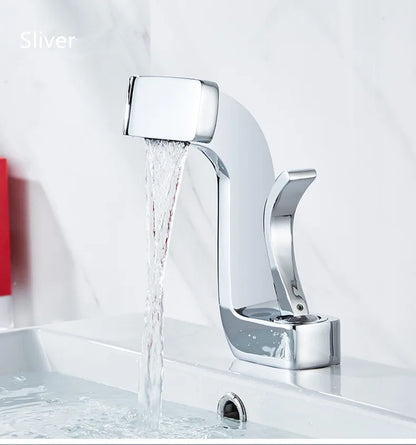 Chrome-finished modern single hole faucet with sleek curved design square spout and durable brass housing material