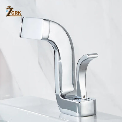 Chrome finished modern single hole bathroom faucet with sleek angular design and brass housing material for luxury use