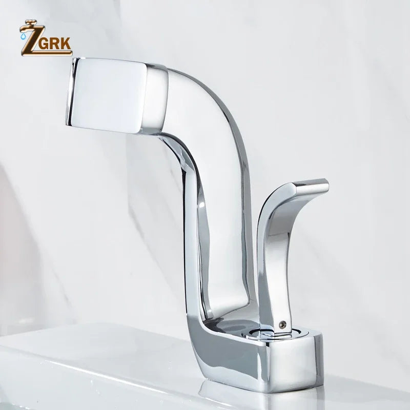 Chrome finished modern single hole bathroom faucet with sleek angular design and brass housing material for luxury use