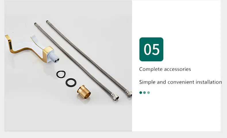 Gold and silver-toned brass single hole faucet installation kit with flexible hoses rubber o-rings for luxury bathroom taps housing material