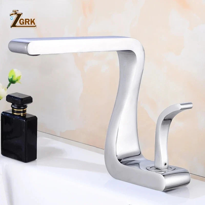 Modern chrome single hole waterfall faucet with sleek curved design and brass housing material for bathroom use