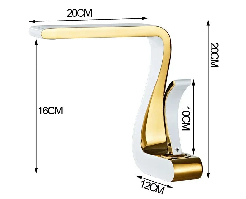 Modern two-tone single hole bathroom faucet with polished gold and white ceramic housing material for luxury washbasin use