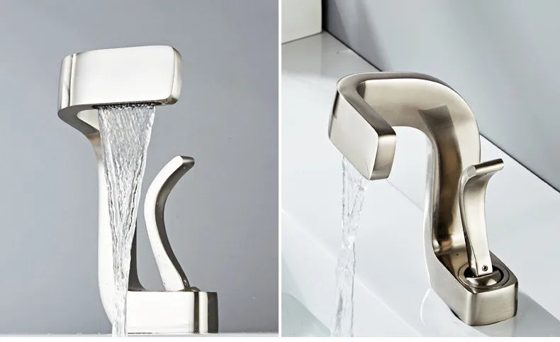 Modern brushed stainless steel waterfall faucet with single hole housing material for luxury bathroom use
