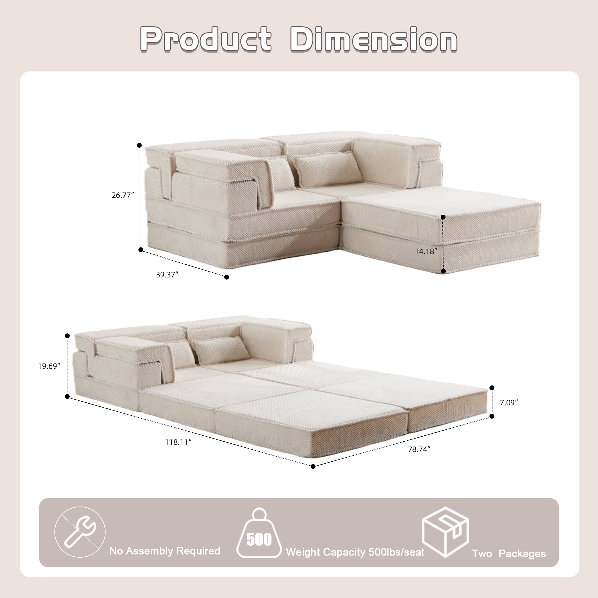 White 2-Seater Ottoman