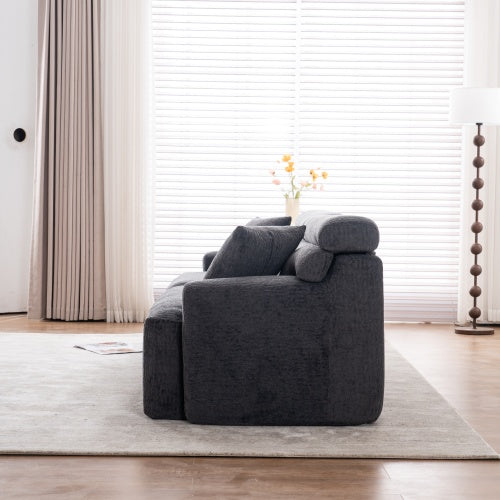 Sofá de Compresión GRIS LY-029 para 4 personas, Sofá Combinado, Tela de Chenilla con Grano de Madera, Sofá de Compresión de Esponja Completa, Sofá Combinado con 2 Almohadas para el Hogar Muebles de Apartamento