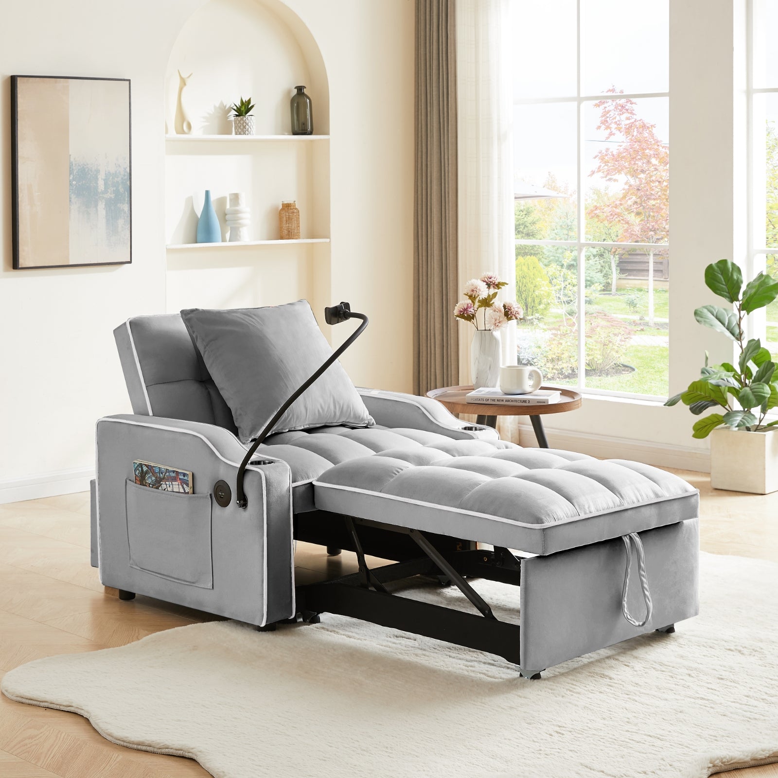Sofá Cama Desmontable Convertible en Sillón Cama Desmontable Ajustable con Múltiples Bolsillos Sofá Plegable