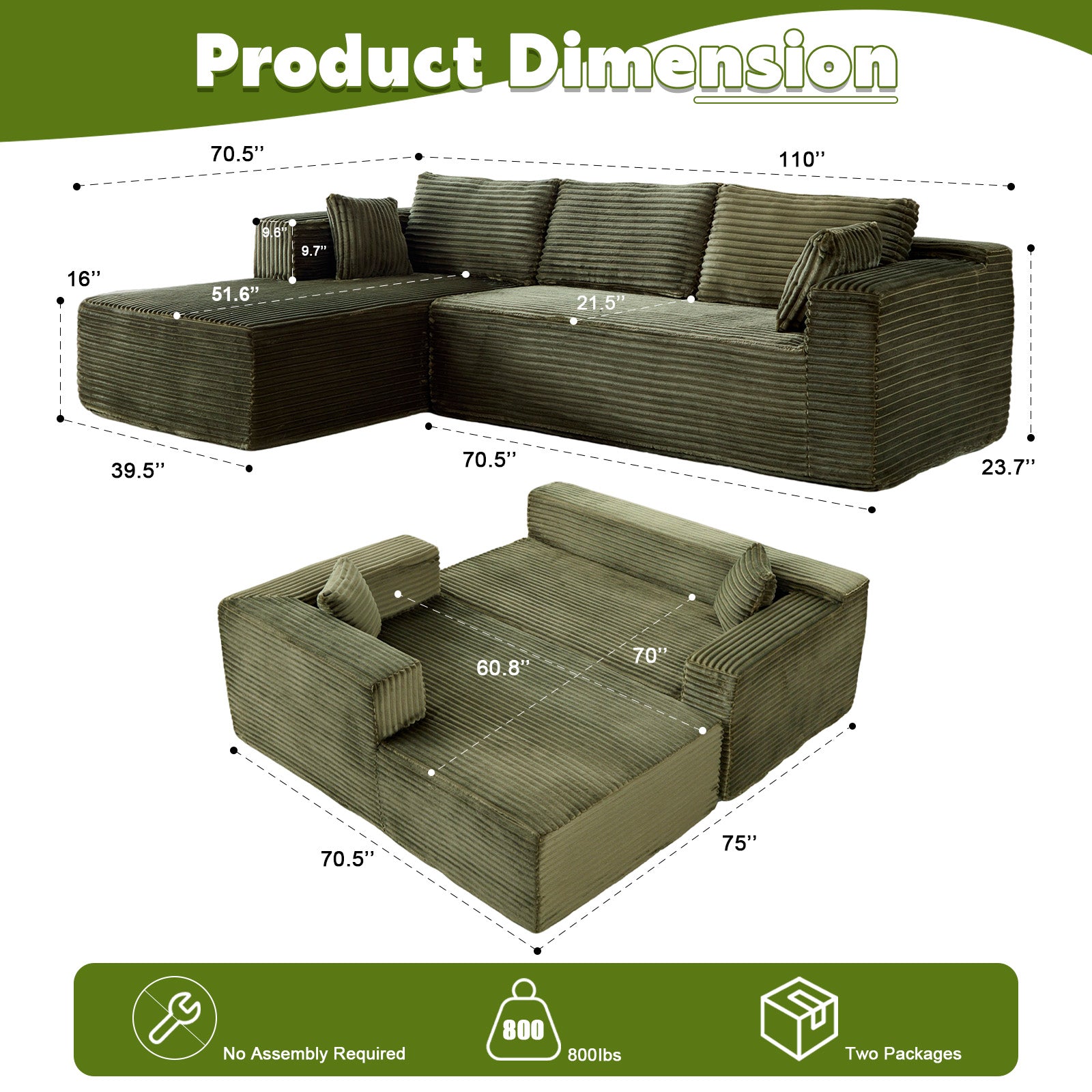 Green Corduroy Sectional Sofa