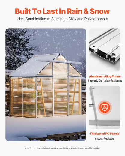 Polycarbonate Greenhouse, 6 X 4 Ft, Outdoor Greenhouse With Adjustable Vent Windows, Pavilion Styled Greenhouse With Sliding Door, Aluminum Large Walk-in Greenhouse Kit For Garden Backyard