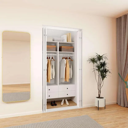 Closet Organizer System With Drawers,Walk In Closet Organizers And Storage, Wardrobe Closet With Closet Shelves, DIY Wooden Clothing Racks For Hanging Clothes (47" W X 16" D X 71" H)