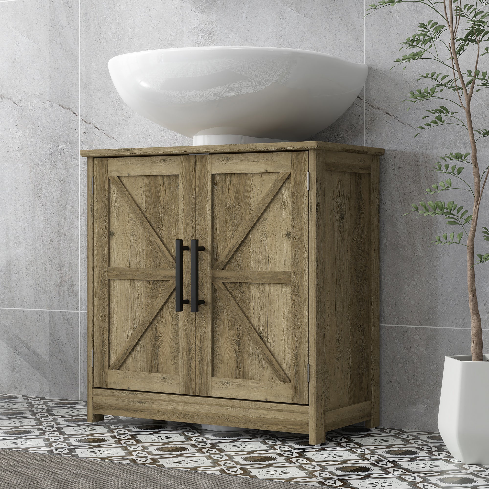 White Barn Door Sink Cabinet