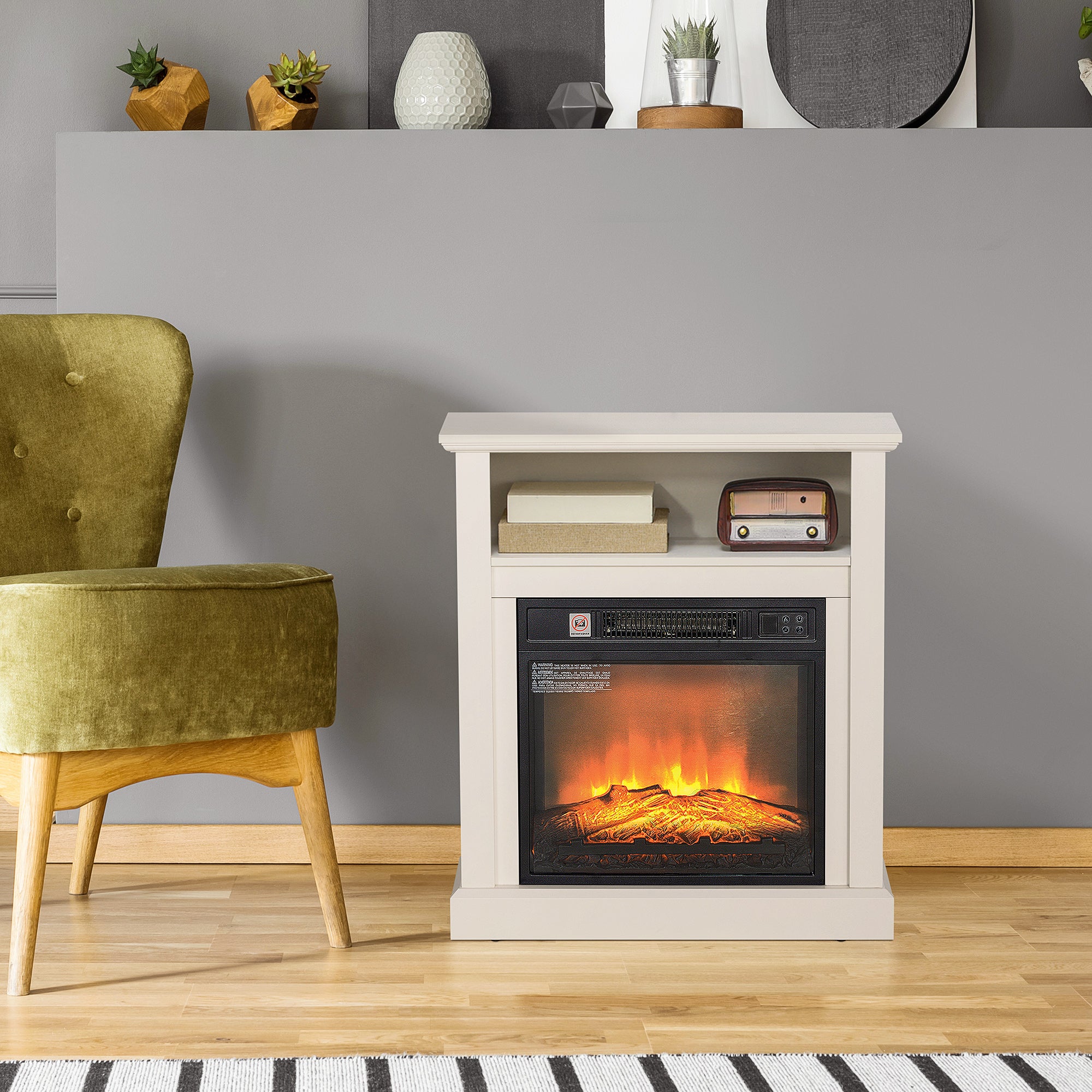 Modern Electric Fireplace Mantel 800x550mm White