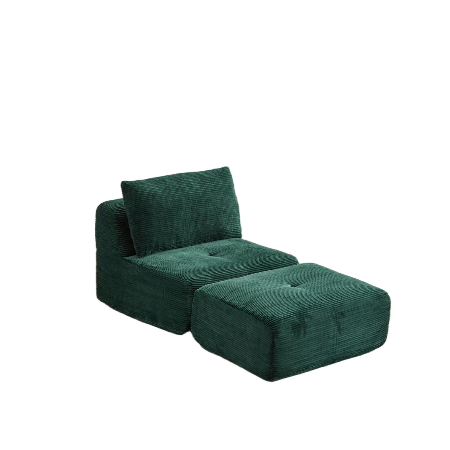 Sofá Comprimido de Espuma de Memoria Moderna, Chaise Longue Individual para Sala de Estar, Sofá Seccional Modular Amigable con Mascotas en Forma de Nube, Tela de Corduroy, Otomana Móvil, Sin Ensamblaje Requerido, Verde