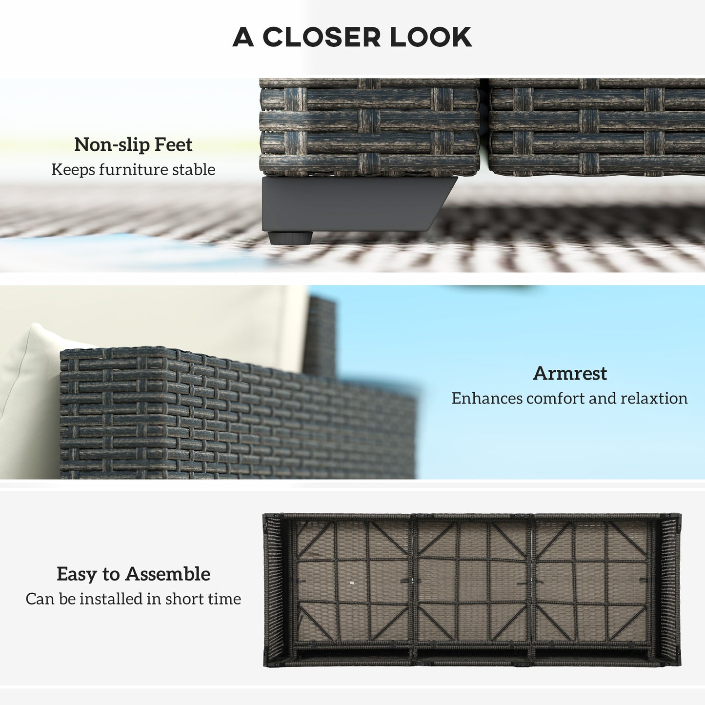 Patio Couch PE Deep Seating Outdoor Sofa with Removable Cushions