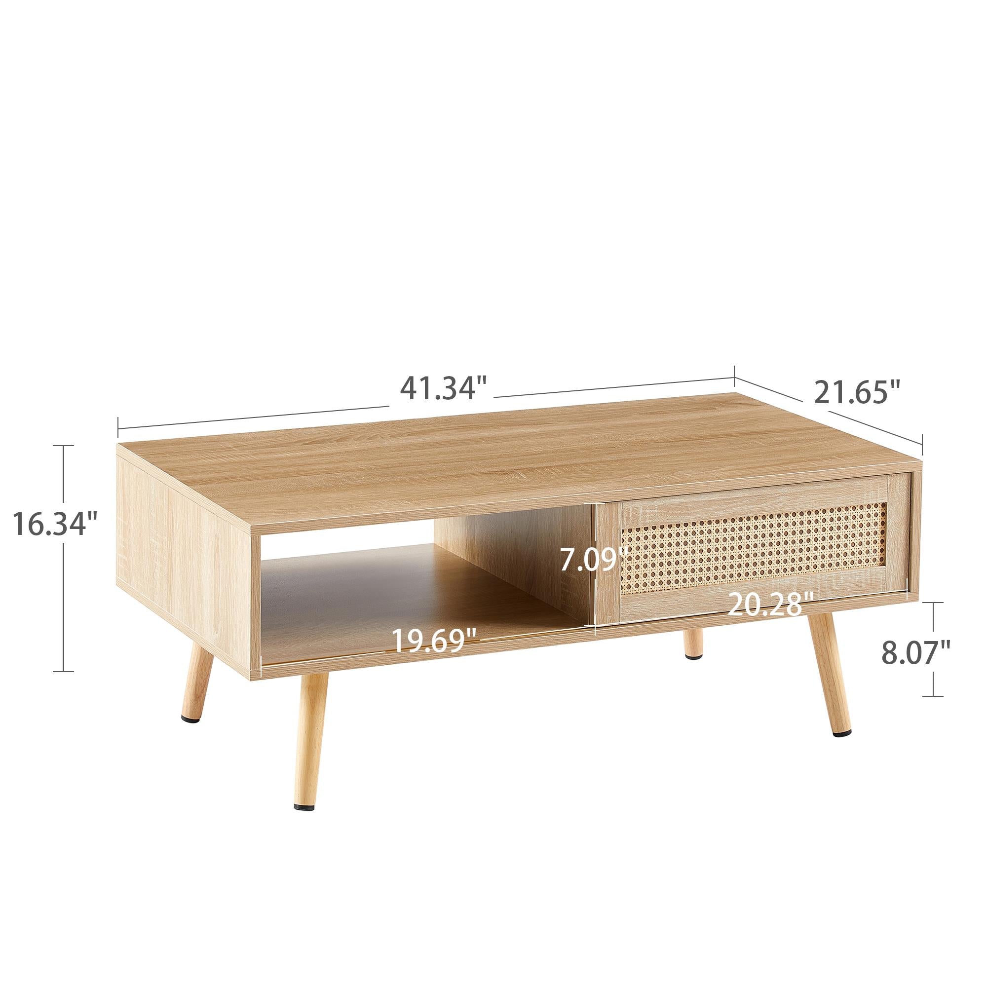 Rattan Sliding Coffee Table With Hidden Storage