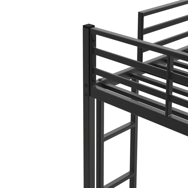 Twin Over Twin Metal Bunk Bed, Low Bunk Bed With Ladder, Bed Frame,Black, Sturdy Steel Construction, Safe Design, Easy Assembly, 250lb Upper Bed Capacity, 350lb Lower Bed Capacity