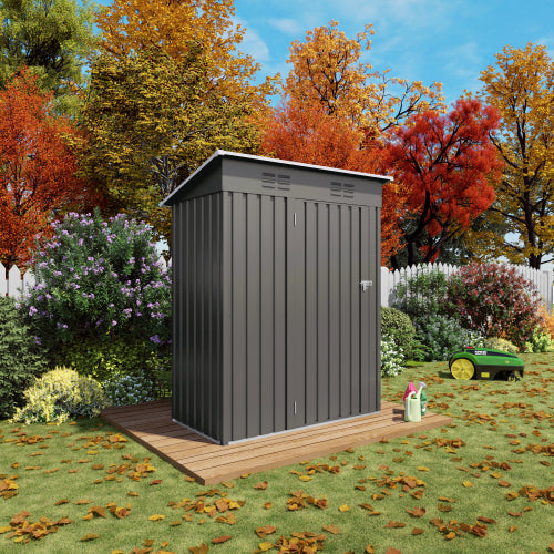 5X3 FT Metal Outdoor Storage Shed, Tool Shed With Pitched Roof And Lockable Door Compact Metal Tool Shed For Garden, Backyard, Patio, Everyday Sundries And Bike Storage, Gray