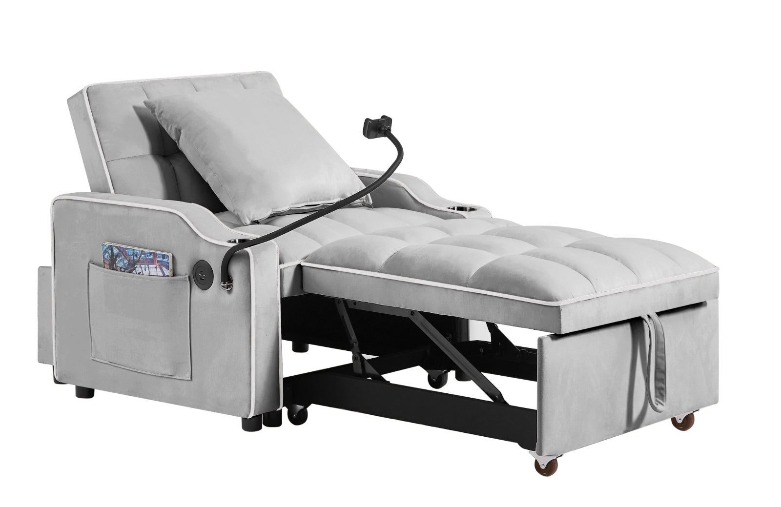 Sofá Cama Desmontable Convertible en Sillón Cama Desmontable Ajustable con Múltiples Bolsillos Sofá Plegable