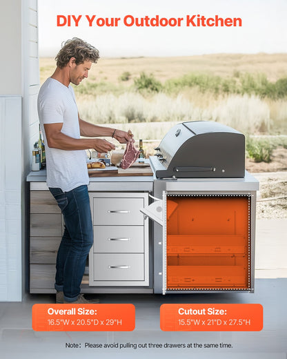 Outdoor Kitchen Drawers Triple BBQ Access Drawers Island 16.5x29x20.5 In