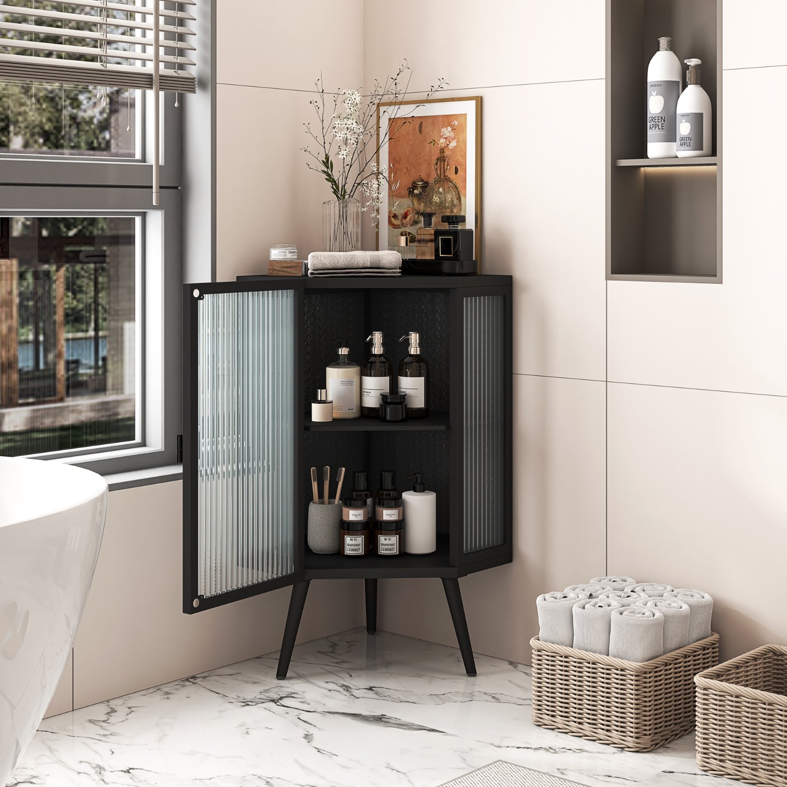 22,25 Eckschrank mit Glastür Regale für Badezimmer, Wohnzimmer